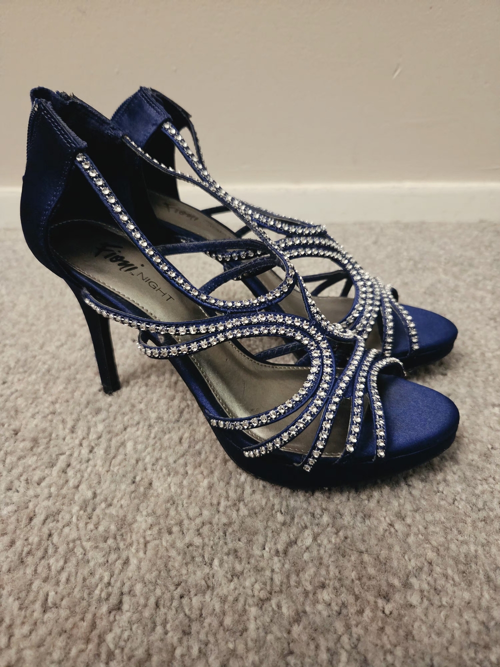 Fioni Night Women’s Royal Blue Rhinestone Strappy Heels